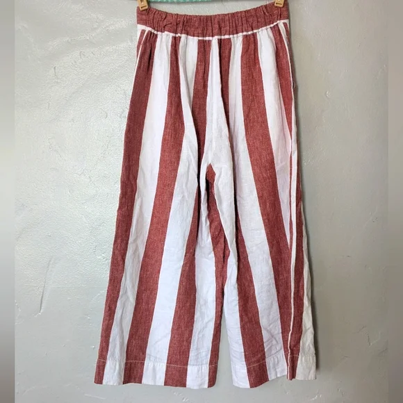 Madewell Linen Huston Striped Cropped Pants Red White XS Beach Vacation Brunch - Picture 4 of 4